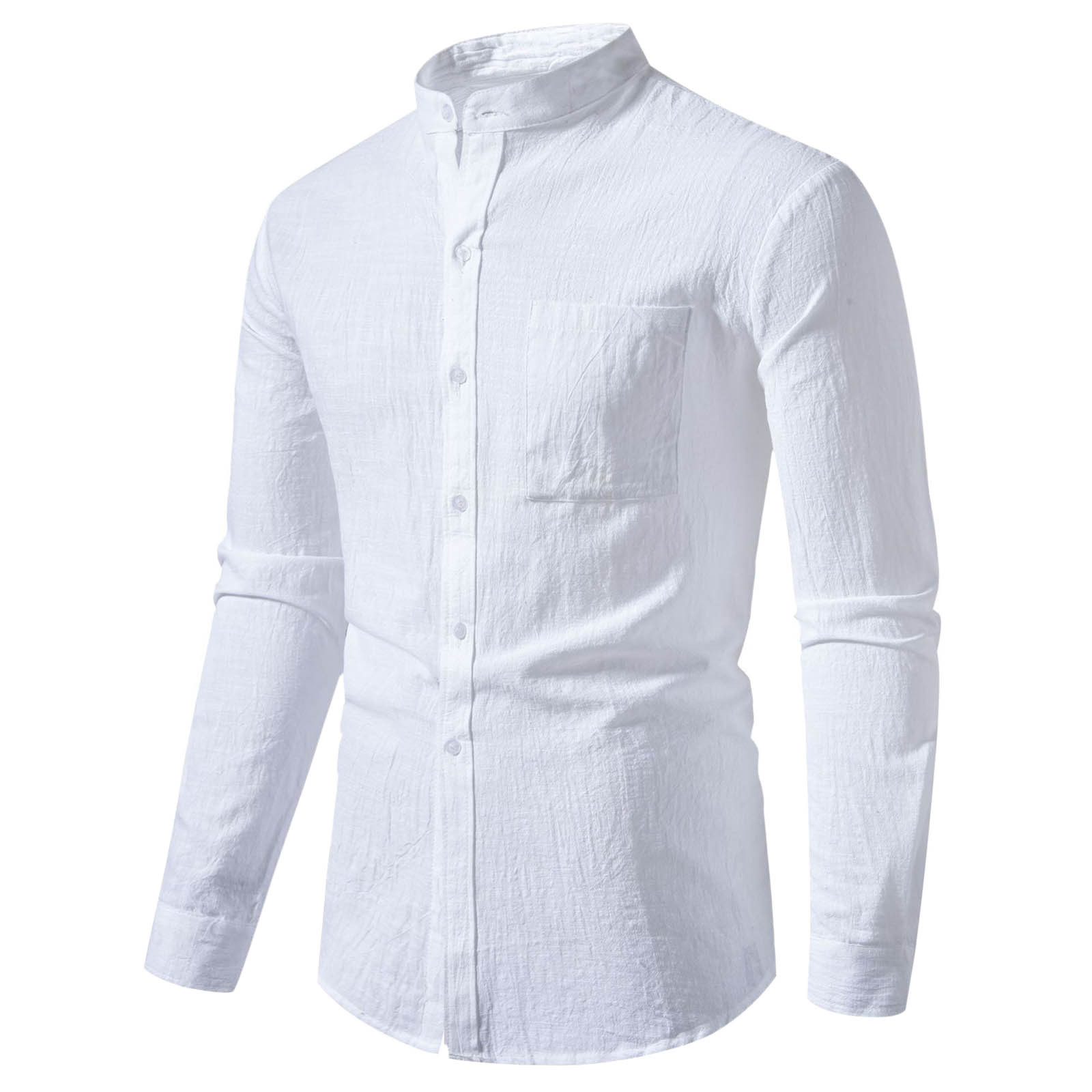 thumbnail image 1 of 2025 Camisa de manga larga de algodón y lino liso para hombre: corte holgado, botones, informal para la playa o acampadas, 1 of 8